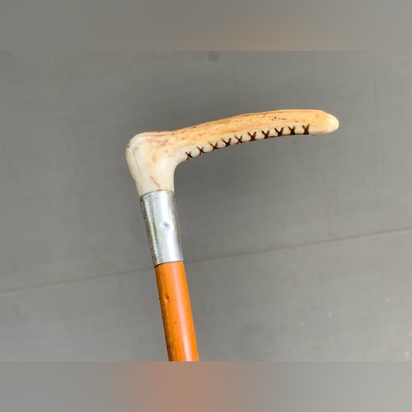 Antique Stag Antler Sterling Silver Wood Leather Horse Riding Crop Equestrian - Picture 5 of 16